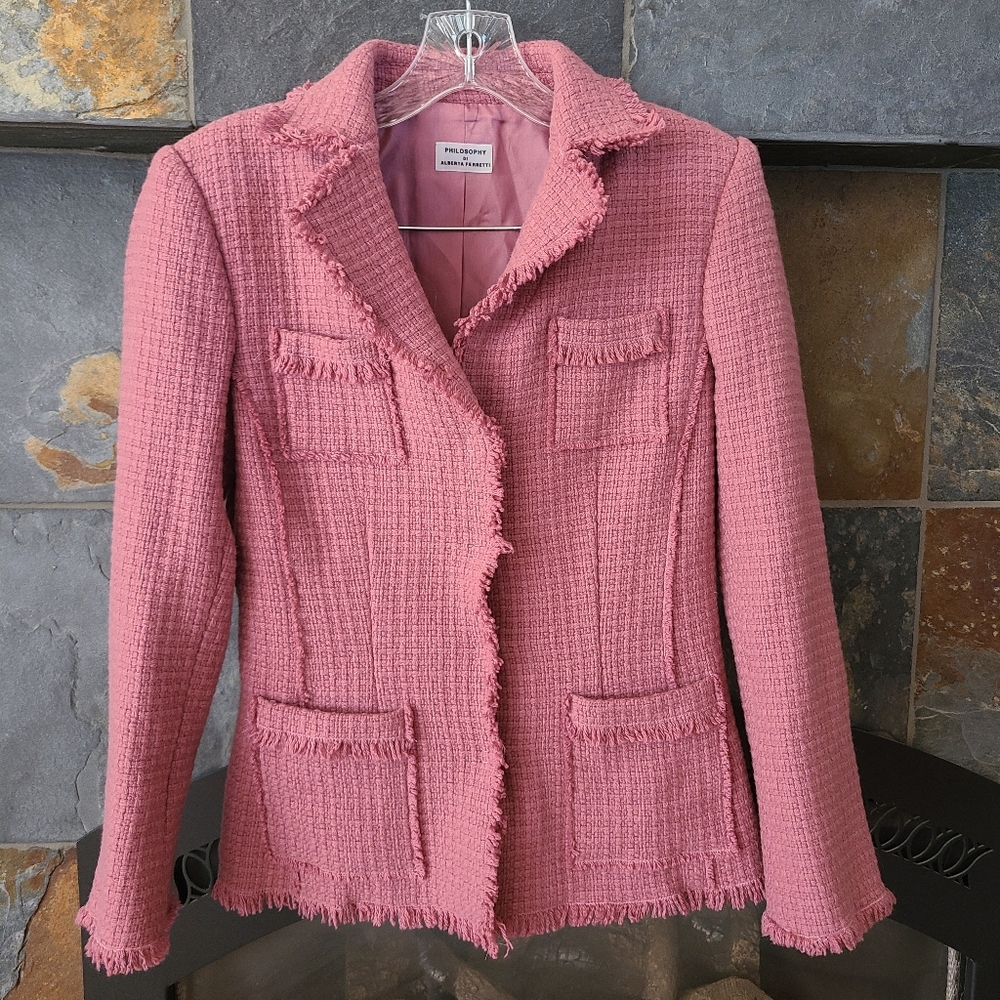 Philosophy Di Alberta Ferretti Pink Wool Single Breasted Coat/Blazer size 4